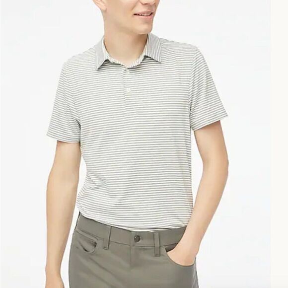 J. Crew Factory Grey and White Striped performance polo shirt size med. NWT - Picture 5 of 11